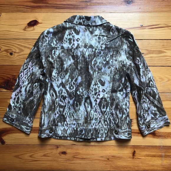 Chico Animal Print Brown Denim Jacket, EUC, S - Picture 10 of 14
